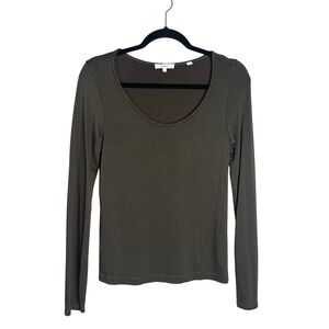 Vince Long Sleeve Knit Top Size S Olive Green Stretch Scoop Neck Rayon Blend